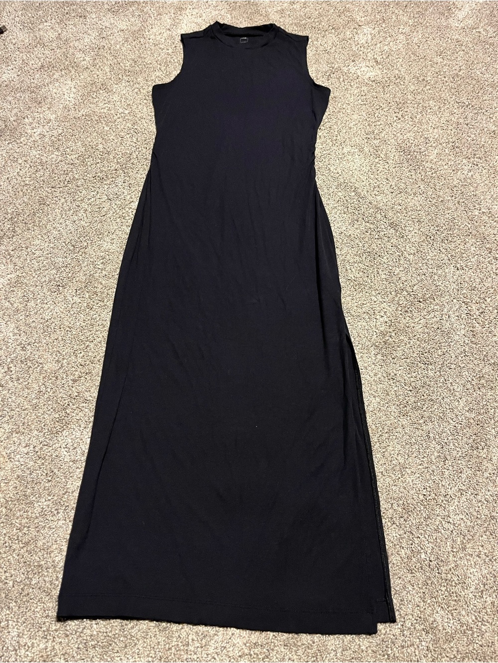 Vuori Ribbed Pose Mock Neck Midi Dress Black Tank Dress Women’s Medium